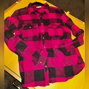 Maurices Pink and Black Plaid Button Down Shirt